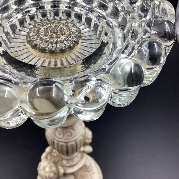 Vtg Mid Century Hollywood Regency Novelty Resin Cherub 10" Glass Ashtray Stand - Picture 7 of 16